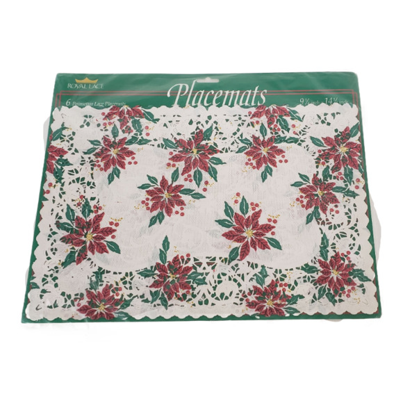 Lace Placemats -Poinsettia Print - 9 3/4 x 14 1/2 - Picture 1 of 1
